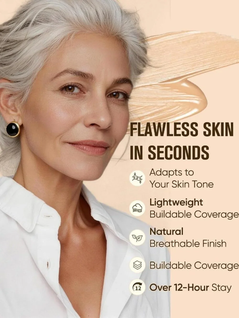 Color Changing Foundation for Mature Skin - 4-in-1 Hydrating Tint, Lightweight